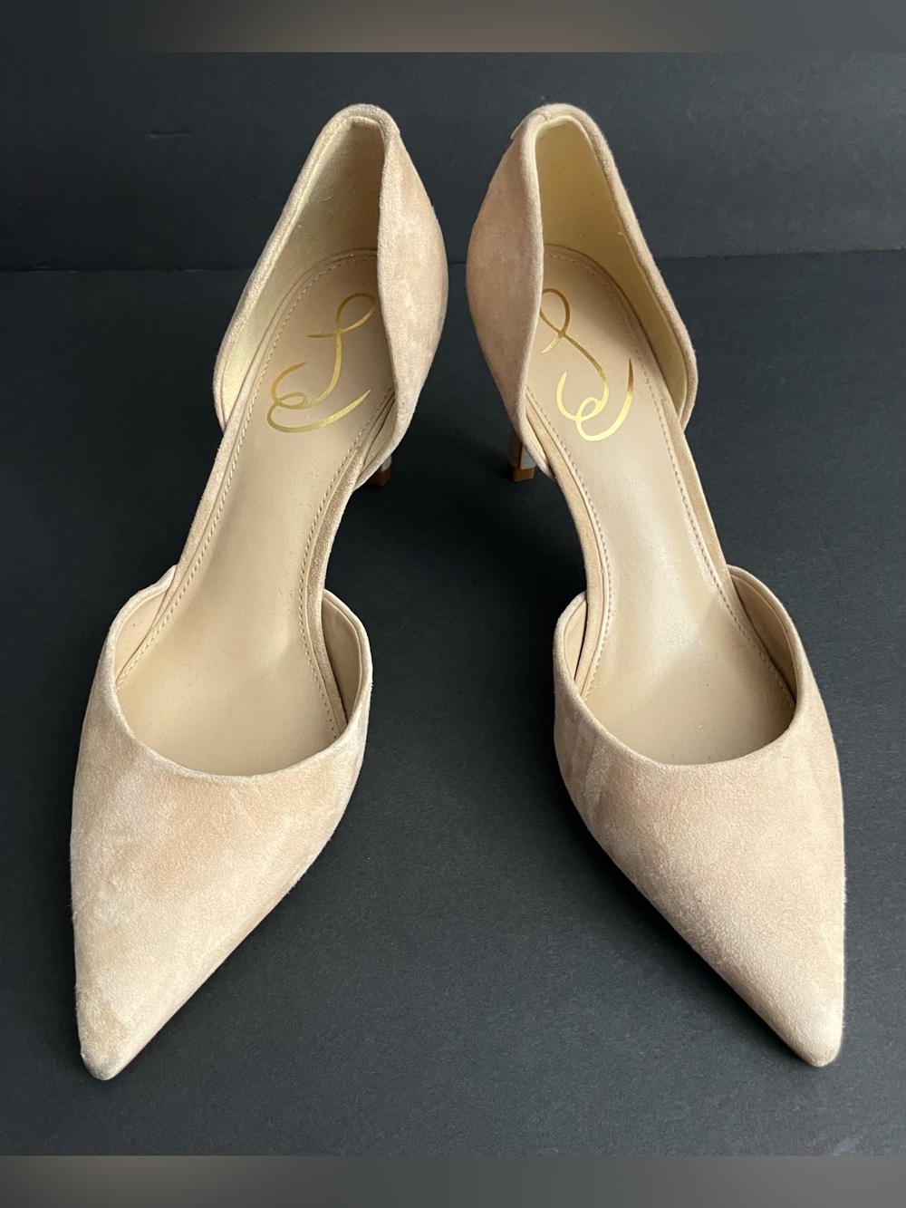 Sam Edelman ~ Nude Suede D’Orsay Pointed Toe Pumps NWB - 7
